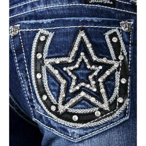 Miss Me Womens 30X34 Bootcut Jeans Blue Studded Horseshoe Western Denim